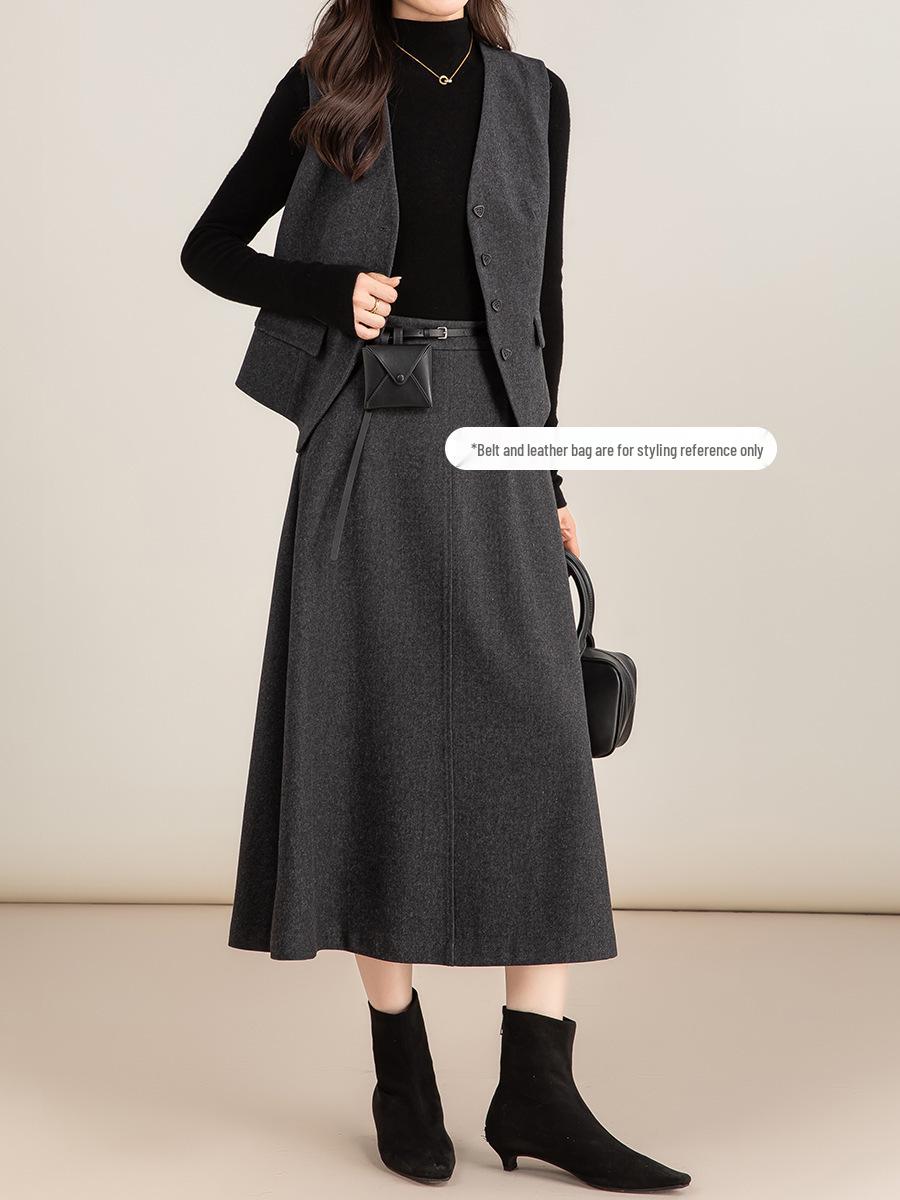 Women s Grey Wool Blend Sleeveless Waistcoat - Autumn/Winter Collection XL