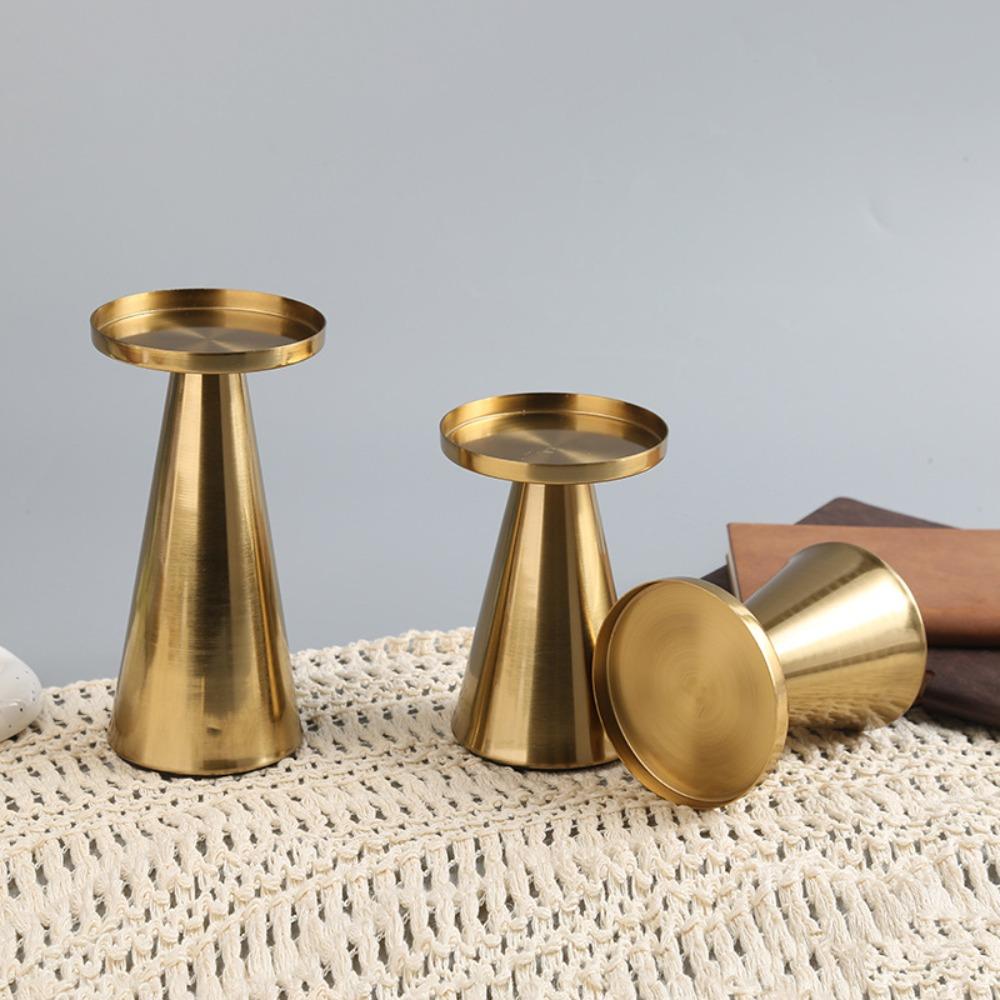 3PCS/SET Wrought Iron Nordic Golden Candle Holder Cone-shaped Scented Candles Pillar  Wedding