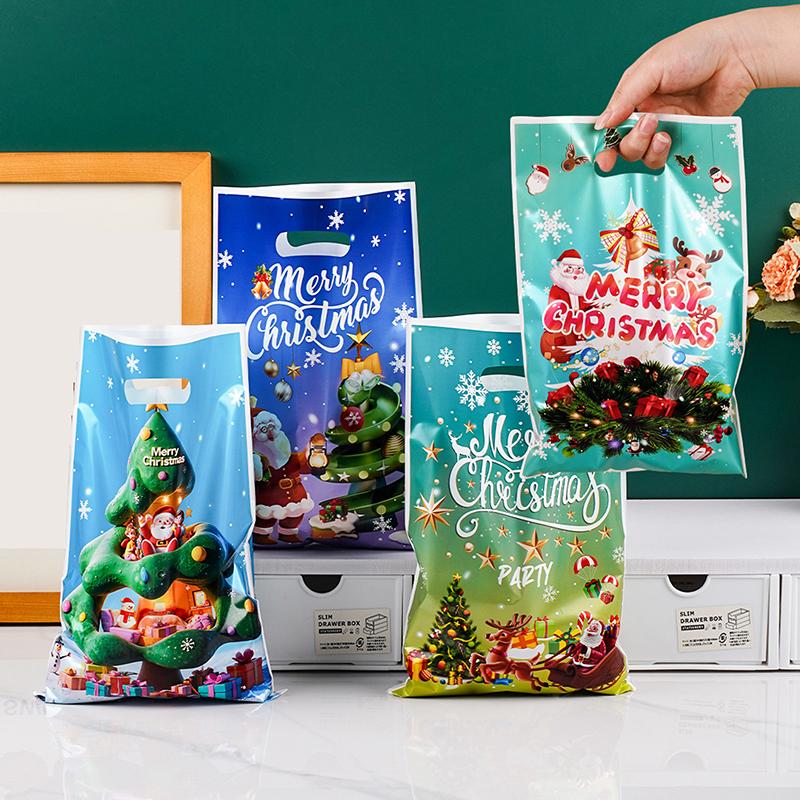 30 Stück Weihnachten Plastik Geschenktüten Frohe Weihnachten Goodie-Tüte mit Henkel Leckerli Süßigkeiten Keks Snacktüte für Weihnachtsfeier Zubehör
