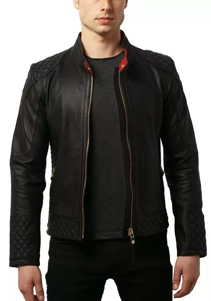AL KHALID Design New Men's Black Leather Jacket 100% Lambskin Stylish Moto Biker Jacket