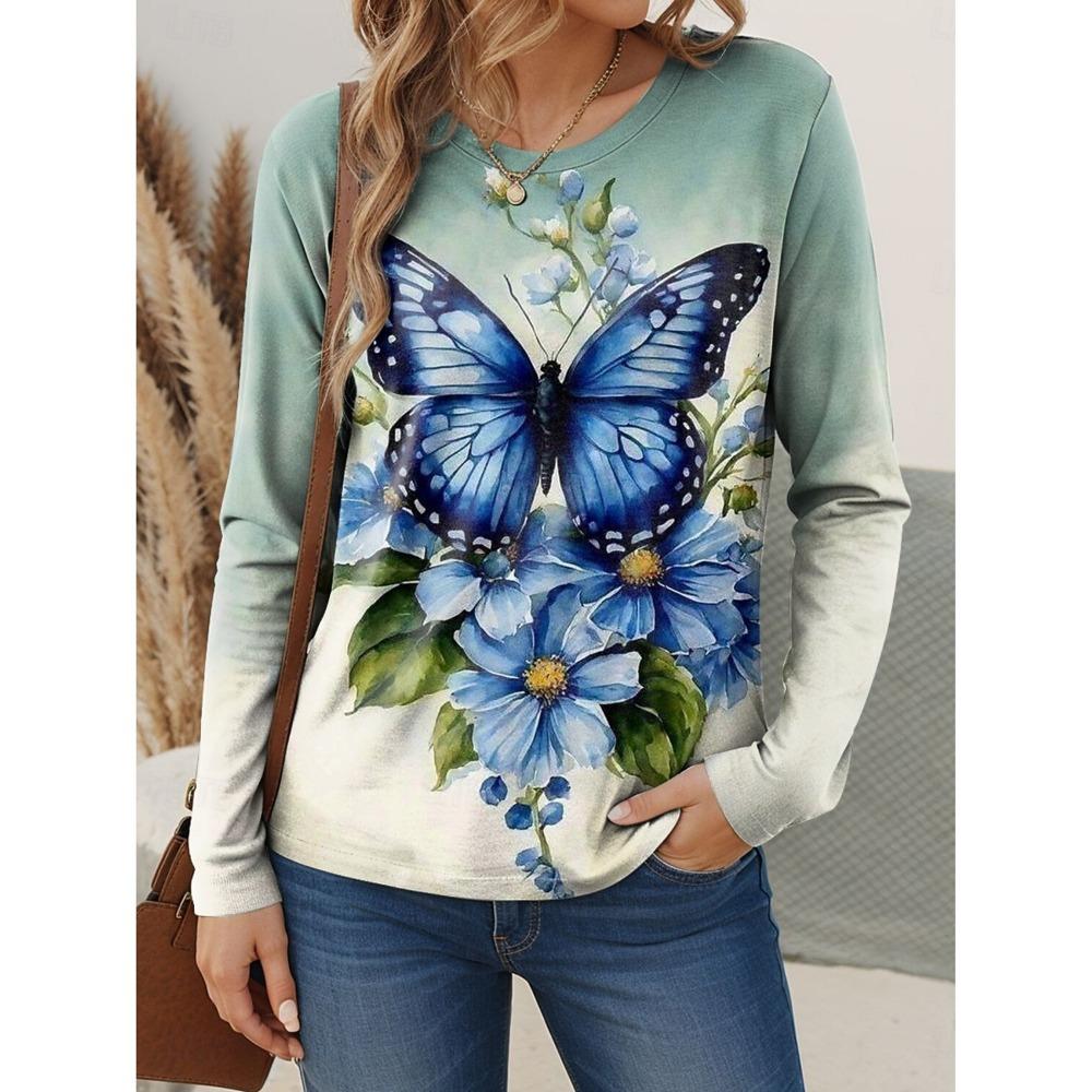 Женская футболка с цветочным узором и узором с бабочками XS