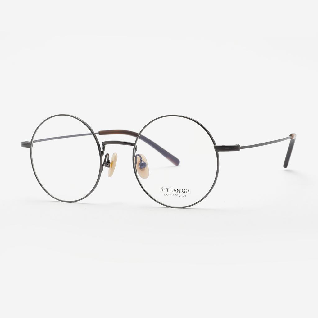 Alloaiweeo [Aloxrounz] Ara8110 C2 Semi-Oversized Minimal Titanium Classic Gunmetal Round Glasses