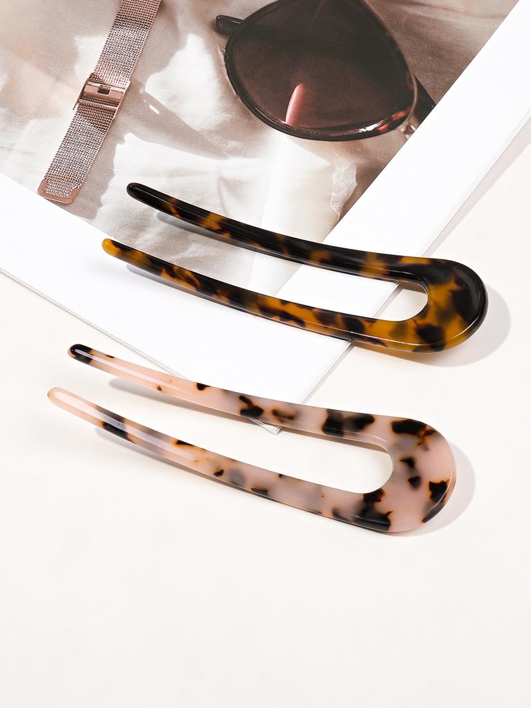 2Pcs Tortoise Shell Hair Pins U Shaped Magic Grip,French Hair Pin Hairstyle Chignon for Women Thick Hair Hair Accessories