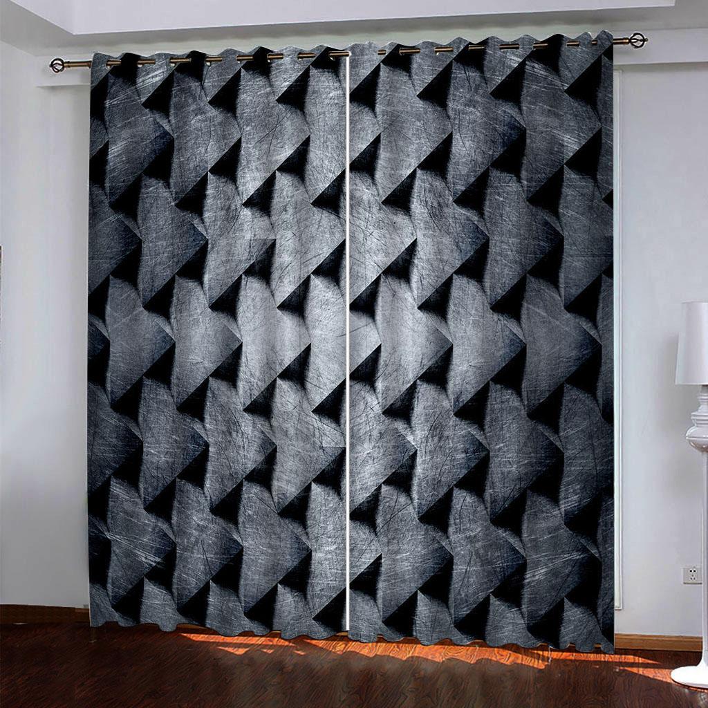 3D Grey Stereo Printed Window Curtains For Boys Men Adults Scenery Living Room Bedroom Kitchen Blackout Curtain Drapes