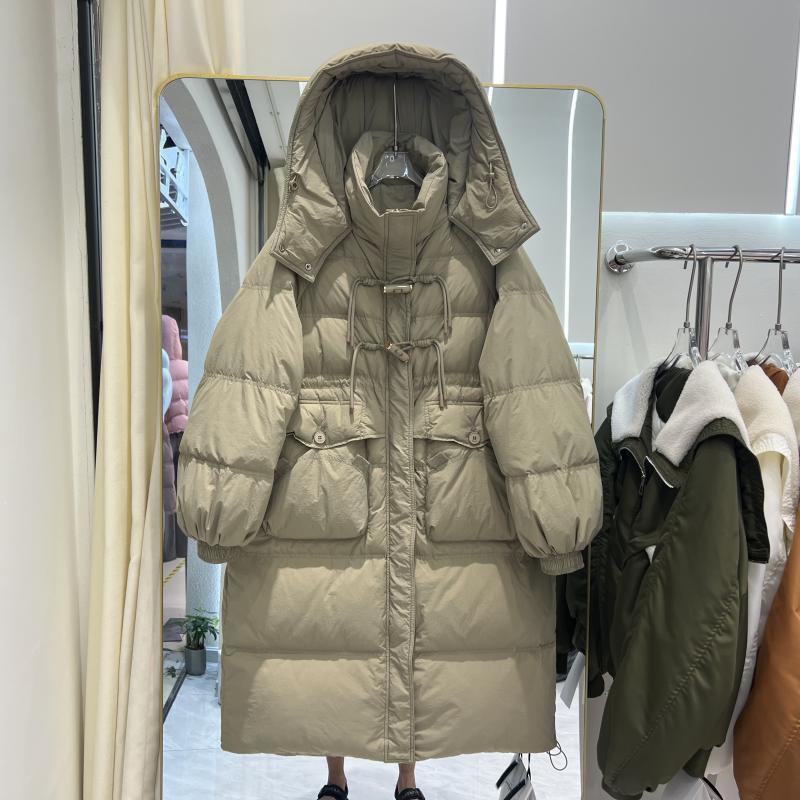 Womens Oversized Winter Down Coat Long Plus Size 450g White Duck Hooded Mid-Calf Length Warm Outerwear