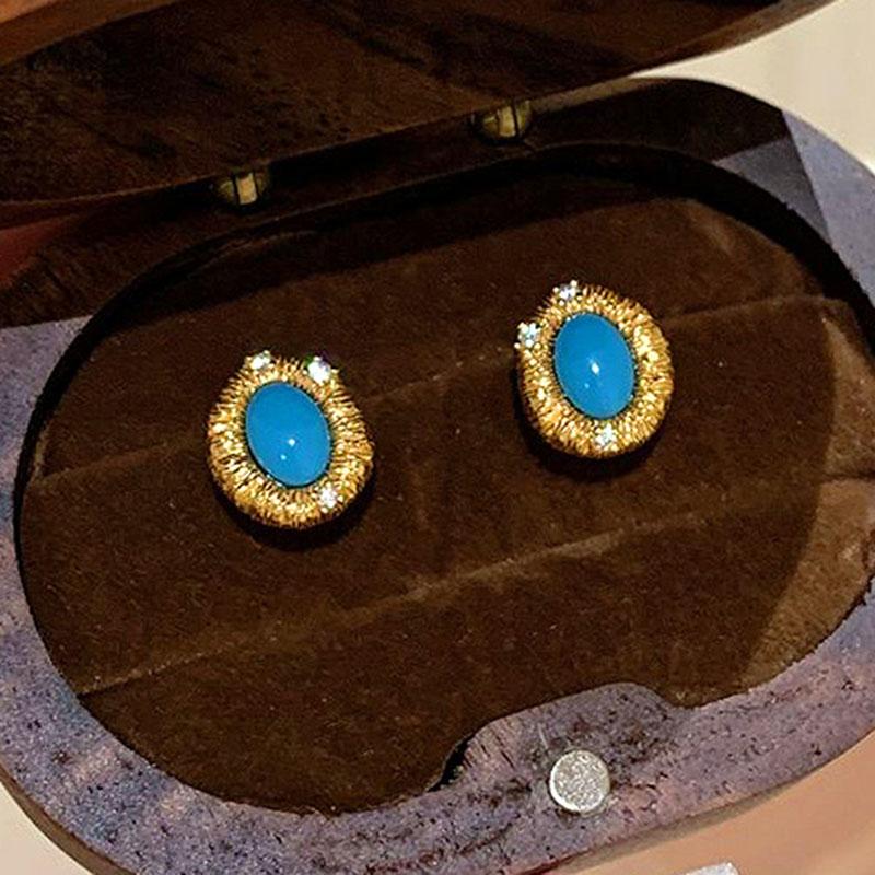 

Vintage Simple Style Turquoise earings stud inlay diamonds Fashion style Earrings for women Party Wedding Romantic Jewelry золотой