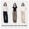 Damen Frühling Sommer Lässiges Sexy V-Ausschnitt Slim Fit Kurzarm T-Shirt