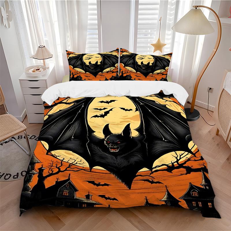 3pcs Bat, Spooky Night Duvet Cover Set, Soft Comfortable Duvet Cover,Guest Room (1*Duvet Cover + 2*Pillowcase, Without Core) yy251104136