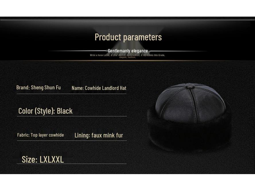 Gorro de Invierno de Cuero de Vaca Genuino Haining para Personas Mayores - Engrosado, con Felpa Cálida Gorro de Punto para Abuelo y Abuela