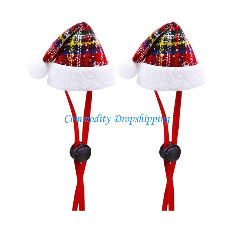 Y5JC Dog Christmas Hat Plaids Cats Dog Santa Hat Cosplay Costume Pet Accessories 2PCS