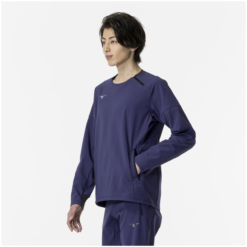 Mizuno Tech Shield Crew Neck Long Sleeve Training Blue Size L Wear, Windproof, Stretch, Water-Repellent, 32MCA553, Men's Depth,