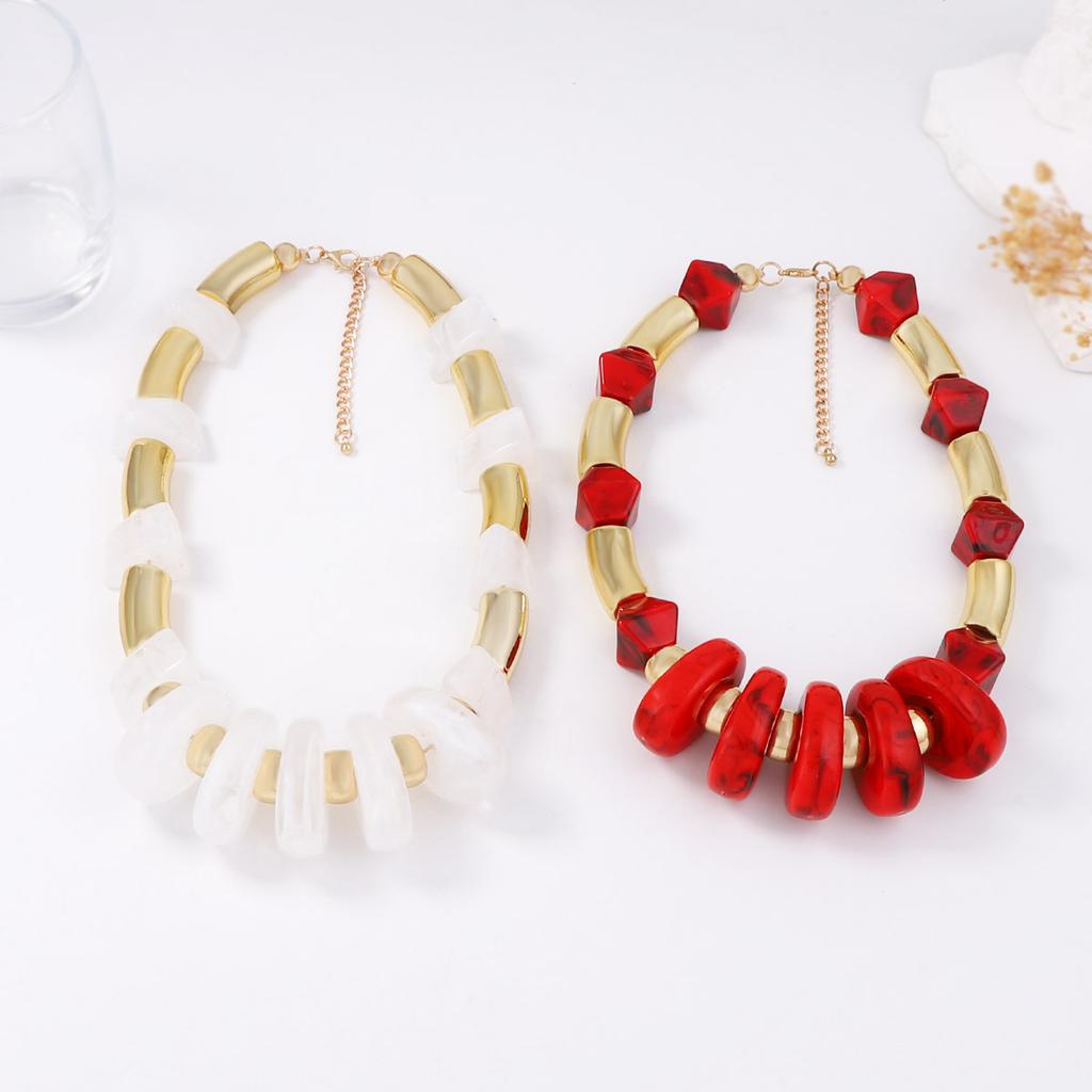 Personality Trend Hip Hop Punk Style Geometric Resin CCB Beaded Necklace Versatile Casual Women's Necklace Accessories