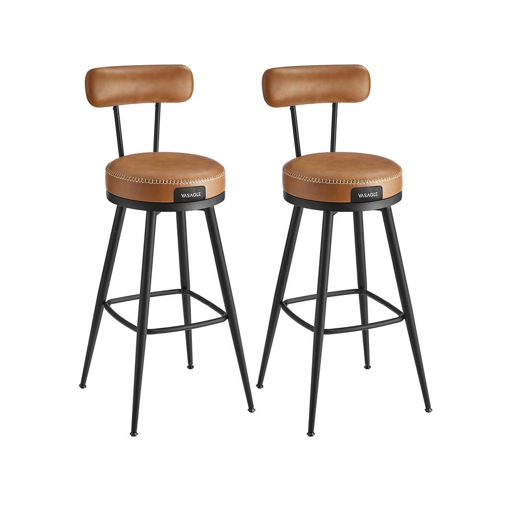 VASAGLE EKHO Collection - Bar Stools Set of 2 Swivel Bar Stools with Backrest Faux Leather with Stitching Mid-Century Modern Style 76cm Tall Kitchen