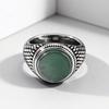 Green Dongling Stone Ring for Men,Vintage Stainless Steel Natural Stone Signet Ring,Punk Round Ring Gift