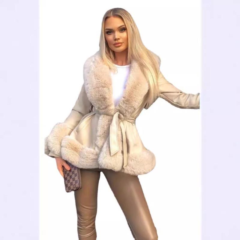 

Женская одежда Мех Мех Интегрированный пояс Темперамент Теплый мех XXL