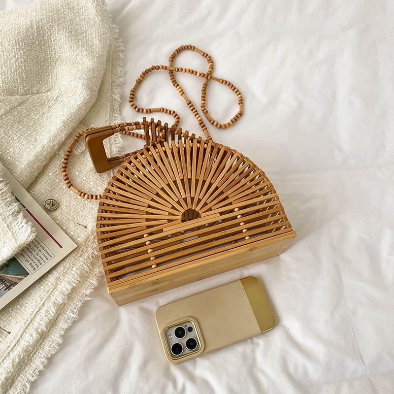 ins style retro bamboo woven small bag 2025 Mori girls fashion hollow shoulder bag ins crossbody beach bag tide