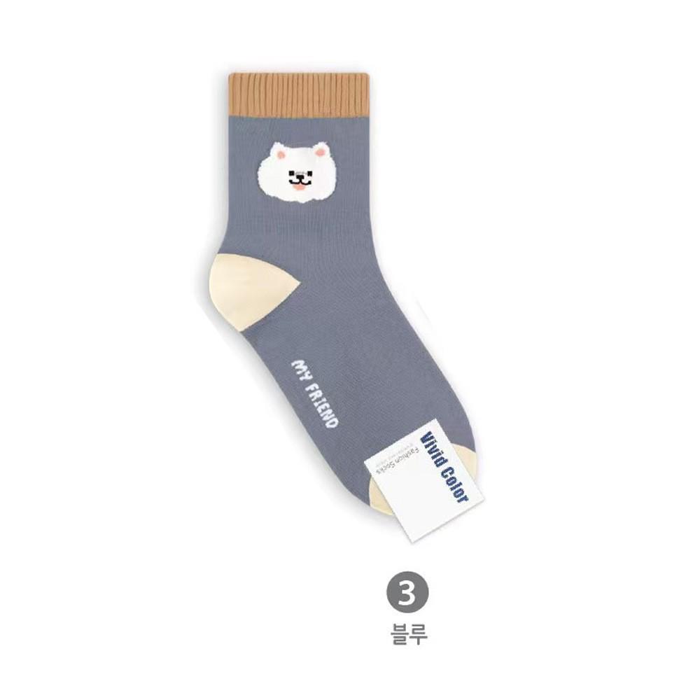 Korean Vivid Color Women's Cartoon Mid-Calf Cotton Socks for Spring/Autumn