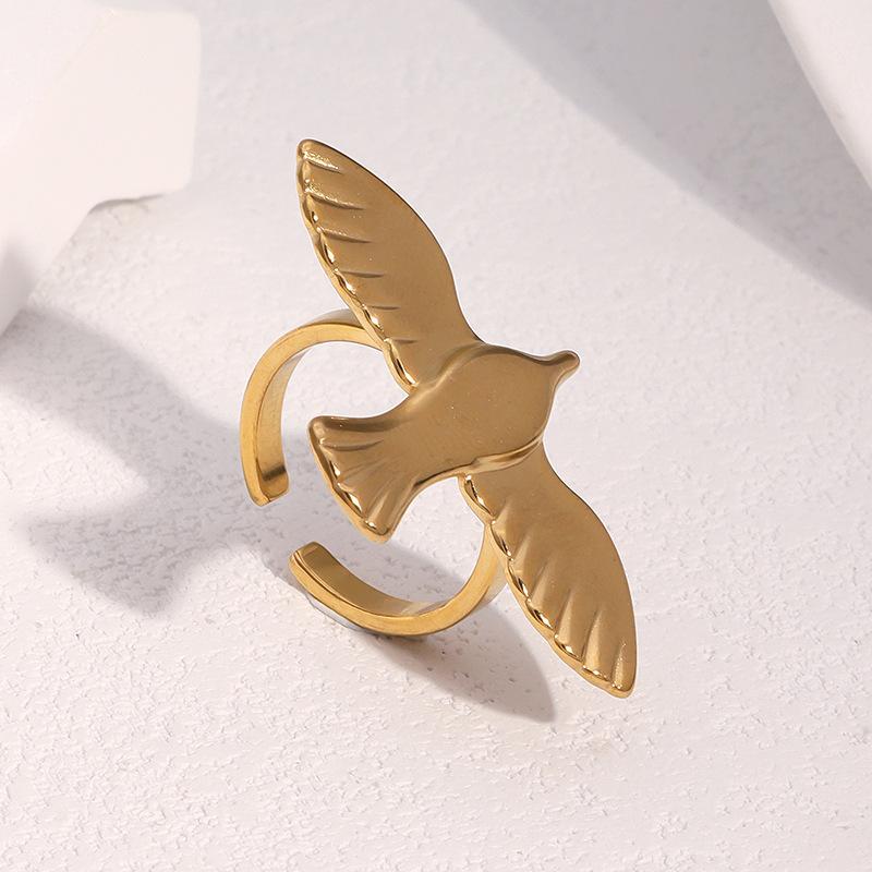 New Titanium Steel Peace Dove Open Rings For Women Adjustable Punk Style High-End Retro Style Non Fading Jewelry Accessory