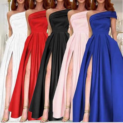 Green High-Slit One-Shoulder Satin Evening Dress
