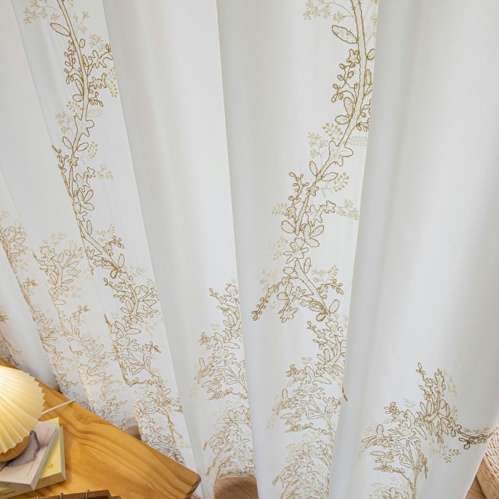 Trendy Embroidered Voile Curtains for Bedroom Living Room Windows Floral Sheer Drapes Country Style