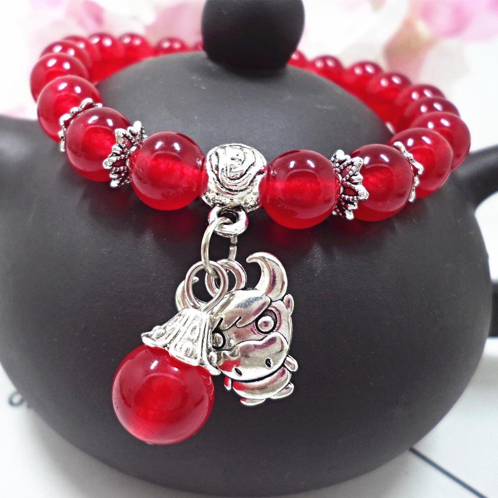 Amethyst Chalcedony Bracelet with Vajra Bell Pendant - Handmade Beaded Jewelry for Women