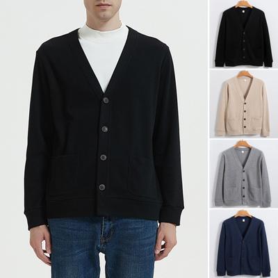 Fall Winter Men Cardigan V Neck Knitted Solid Color Elastic Pure Color Loose Buttons Single-breasted Formal Business Style Sweater Coat