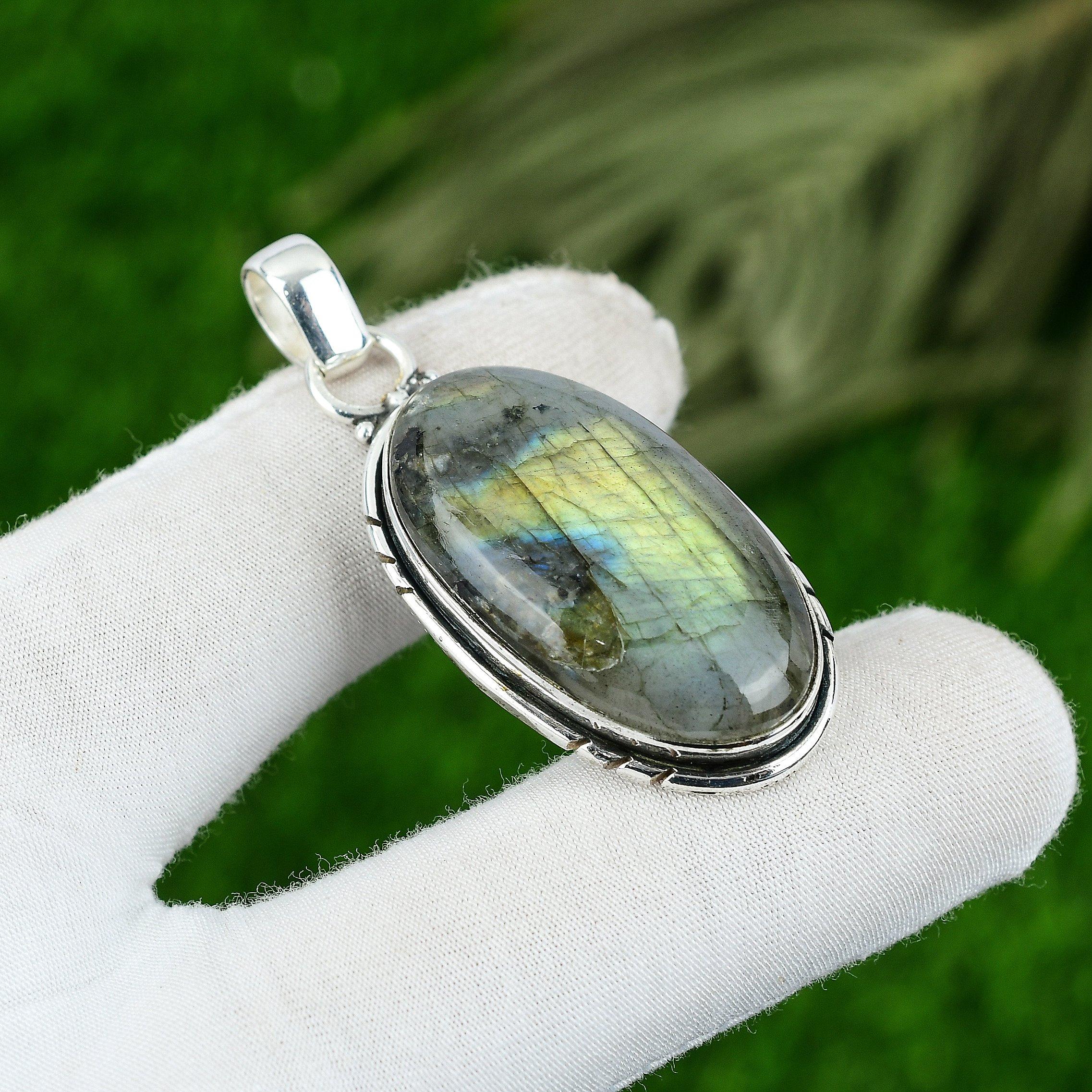 

Oval Natural Labradorite Mother Bezel Engagement Pendant Jewelry Sterling Silver
