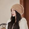 Autumn and winter hats women's cold hats big head circumference versatile knitted thin crimped outdoor stacking hats women's winter