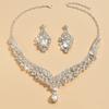 3PC Wedding Season Women's Fashion Full Zircon Water Drop Necklace Earrings Zircon Set Wedding Banquet Party Holiday Gift