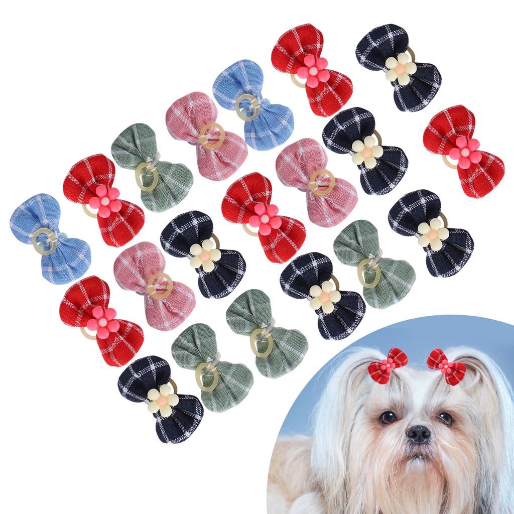 20PCS Polyester Pet Bowknot Elastic Cord Headwear Decoration Accessory for Cats Dogs