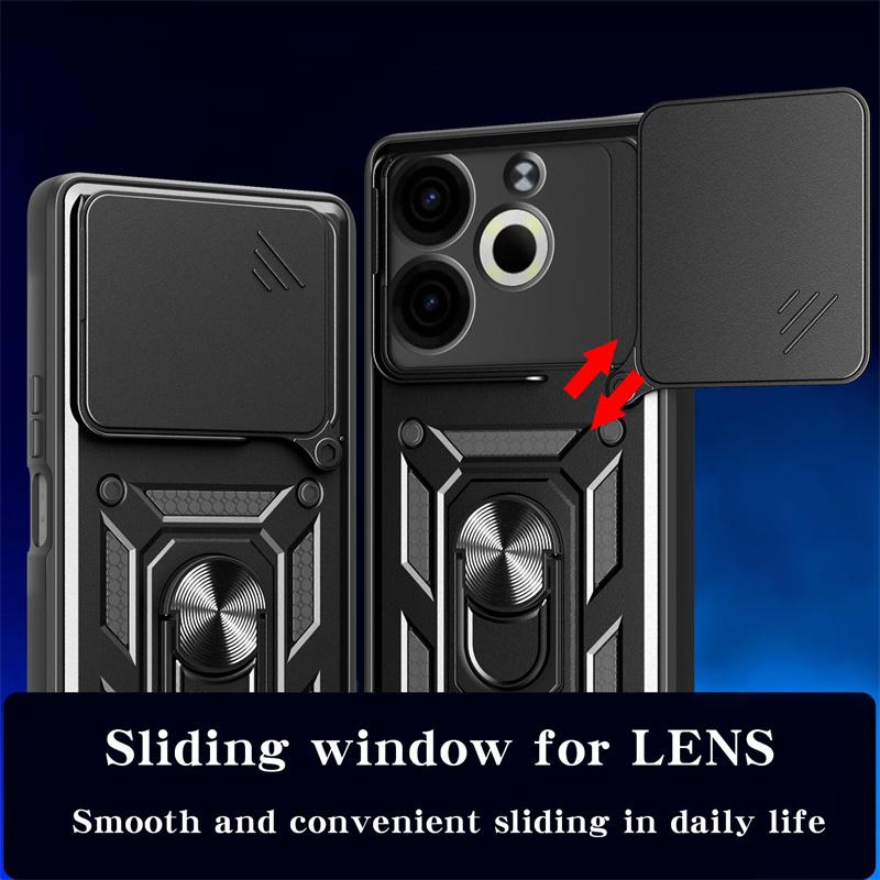 Armor Metal Ring Stand Funda For Tecno Pova 6 Neo Case Shockproof Slide Lens Protector Phone Cover for Pova6 Neo Pova6Neo Coque