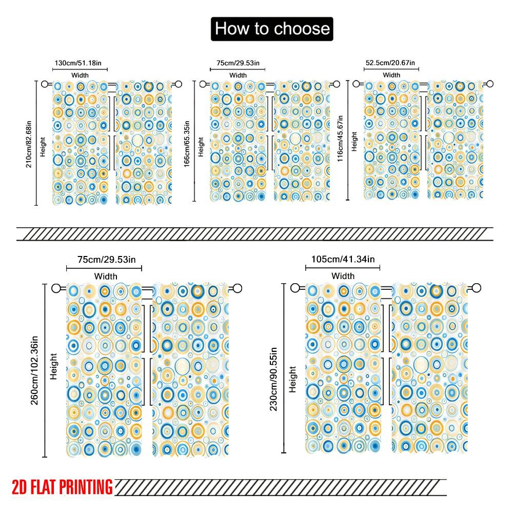 2pcs,2D Plane Printing Popular Curtains Colorful Concentric Circles Polyester Fabric (without Rod) Room Decor Ldeal for Room,