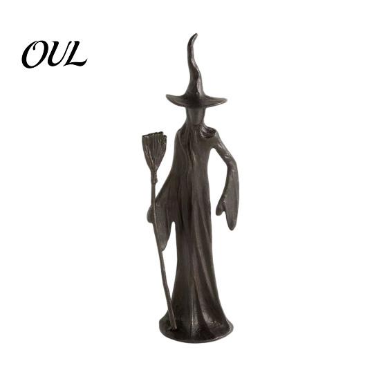 Collectibles for Gothic Lovers Abstract Witch Figurine, Resin Black Cat Statue, Halloween Scene Setup Props Ornament, Tabletop Decor Home Mantel