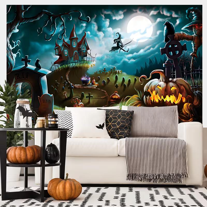 2D Spooky Night Witch Backdrop for Themed Party & Studio Shoots