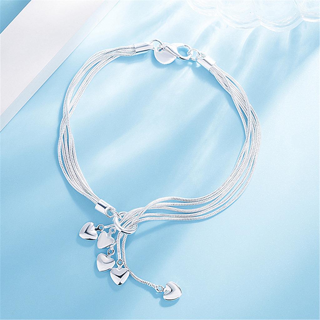 Silver Plated Heart-Shaped Tai Chi Tassel Bracelet