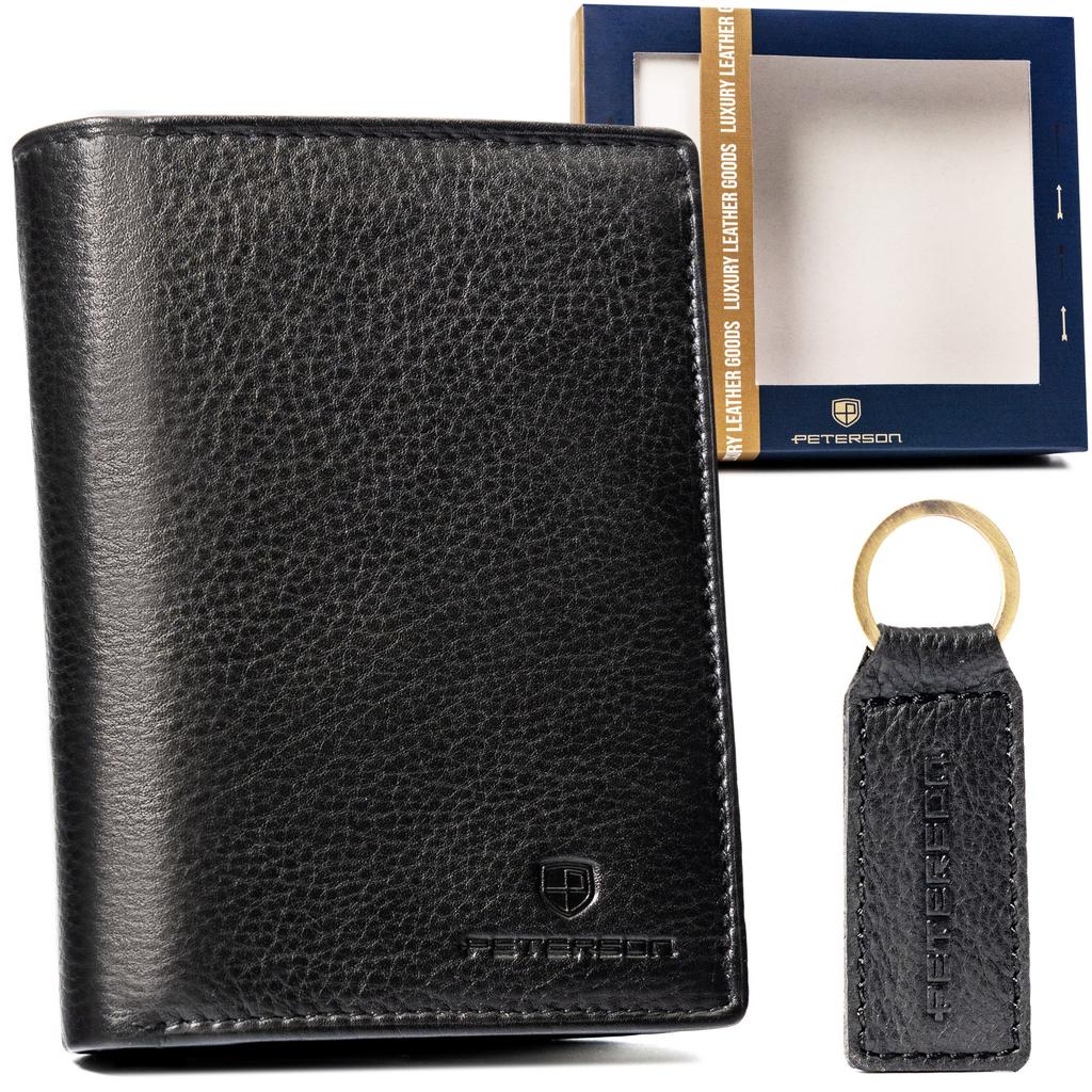 Gift set: leather wallet without clasp and key ring - Peterson