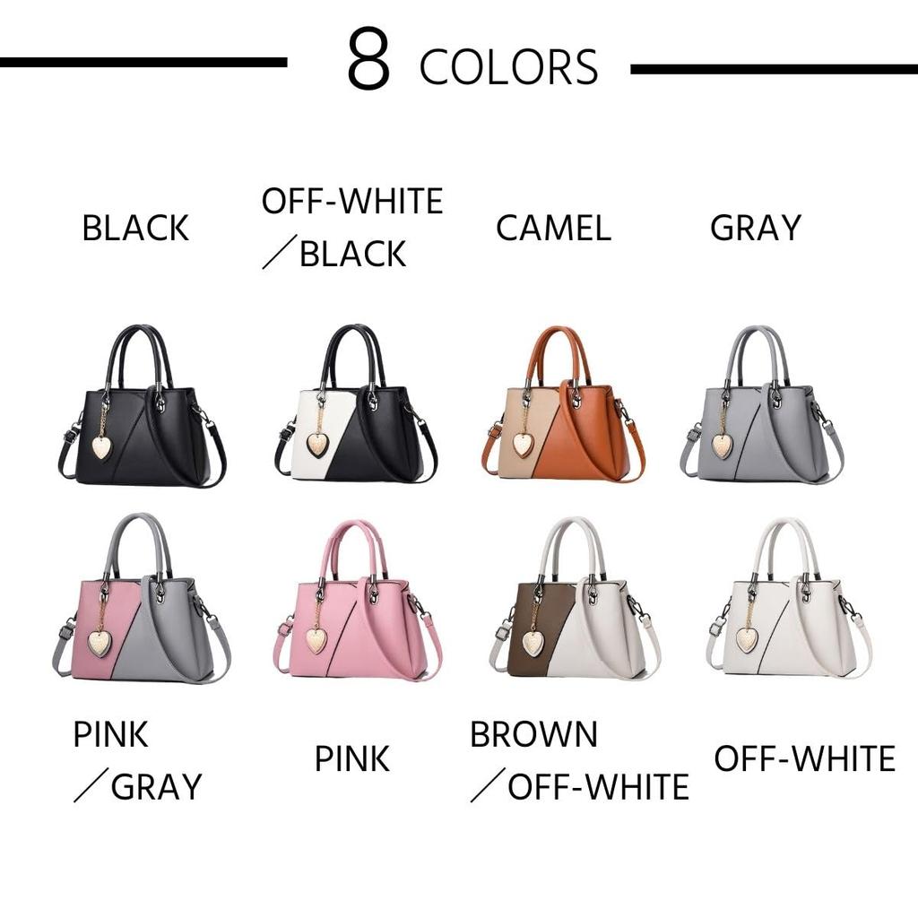 Shoulder Crossbody PU Heart Look [SHARE ITEMS] Women's Bag, Bag, Handbag, 2-Way, Leather, Design, Bi-color, High-End (Off-White)