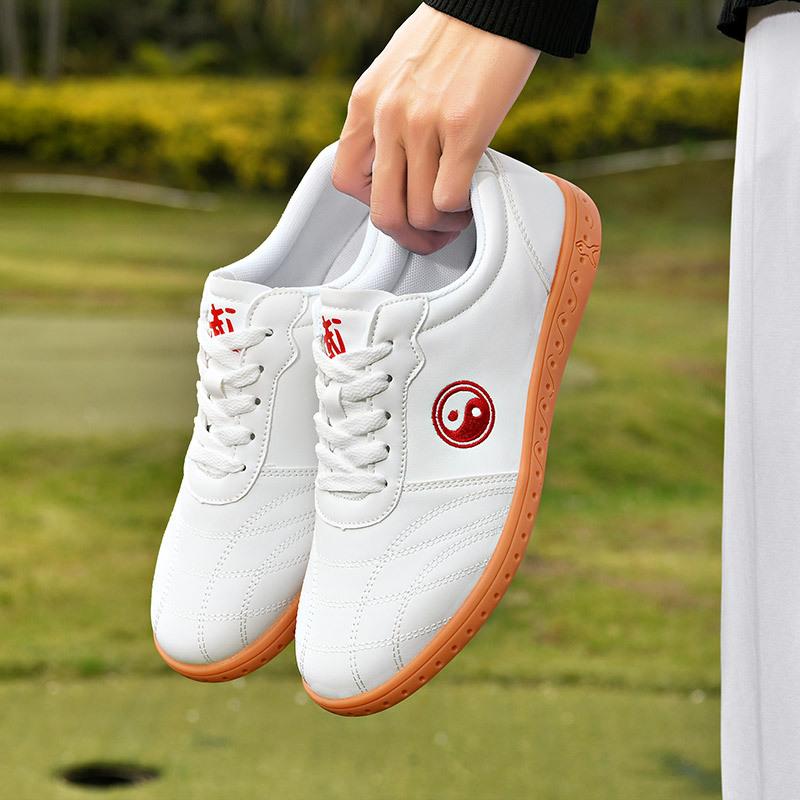 New tai chi shoes breathable beef tendon sole leather surface white sports shoes spring and autumn tai chi martial arts shoes