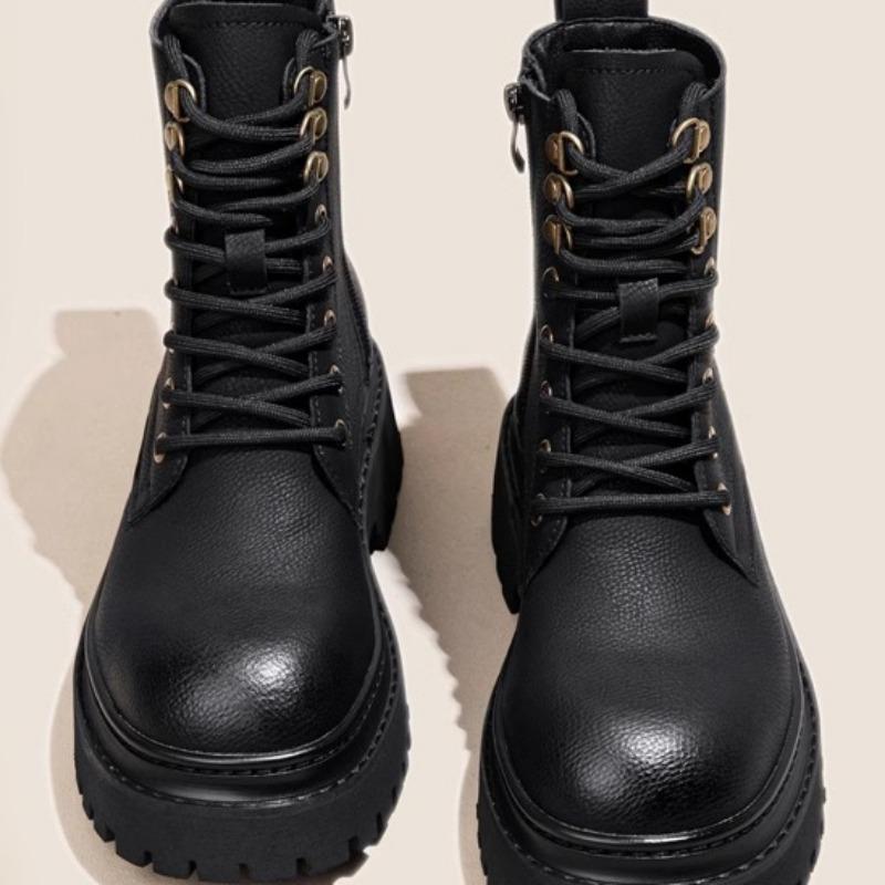 Women's Shoes 2024 Brand Side Zipper Women's Boots Fashion Cross Lacing Office and Career New Round Toe Rivet Mid-Calf Boots