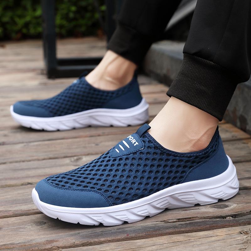 Casual Sports Shoes Men's Summer New Extra Large Size Mesh Lightweight Running Shoes Breathable One Pedal Outdoor Travel Shoes