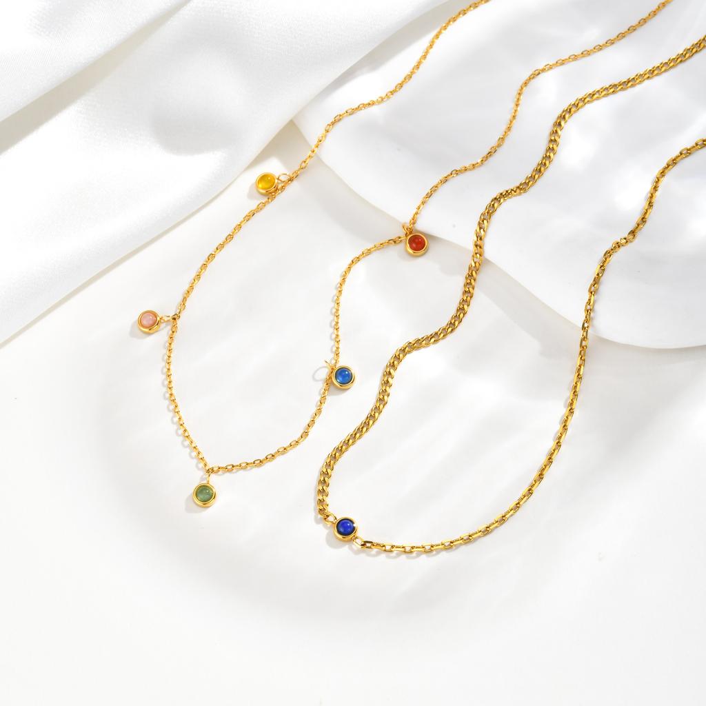Collana in Acciaio Inossidabile Pietra Naturale Pietra Preziosa Colorata Collane a Stazione Gioielli Impermeabili da Donna