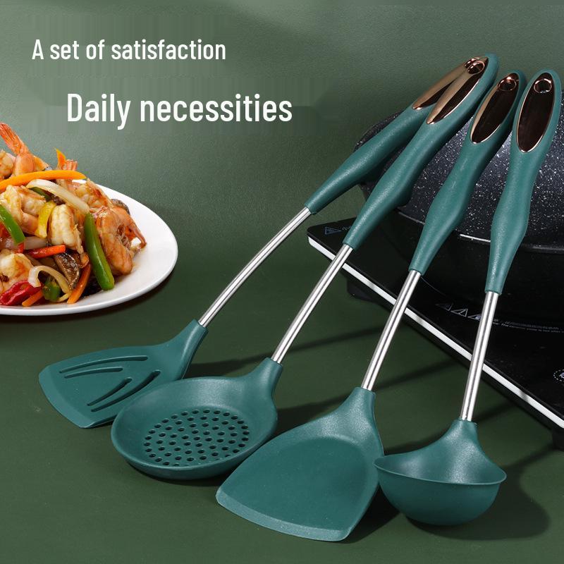 High-Temp Resistant Silicone & Stainless Steel Kitchen Utensil Set - Non-Stick Cooking Spatula & Ladle