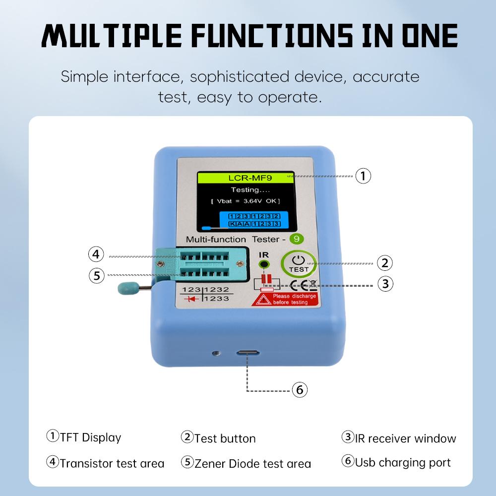 LCR-MF9 New Transistor Tester TFT Diode Triode Capacitance Meter LCR ESR Meter NPN PNP MOSFET IR Multifunction Tester Multimeter