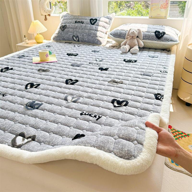 

Матрас-подушка из молочного бархата для домашнего использования, зимний коралловый бархатный матрас для тепла и утолщения 90x200cm светло-серый