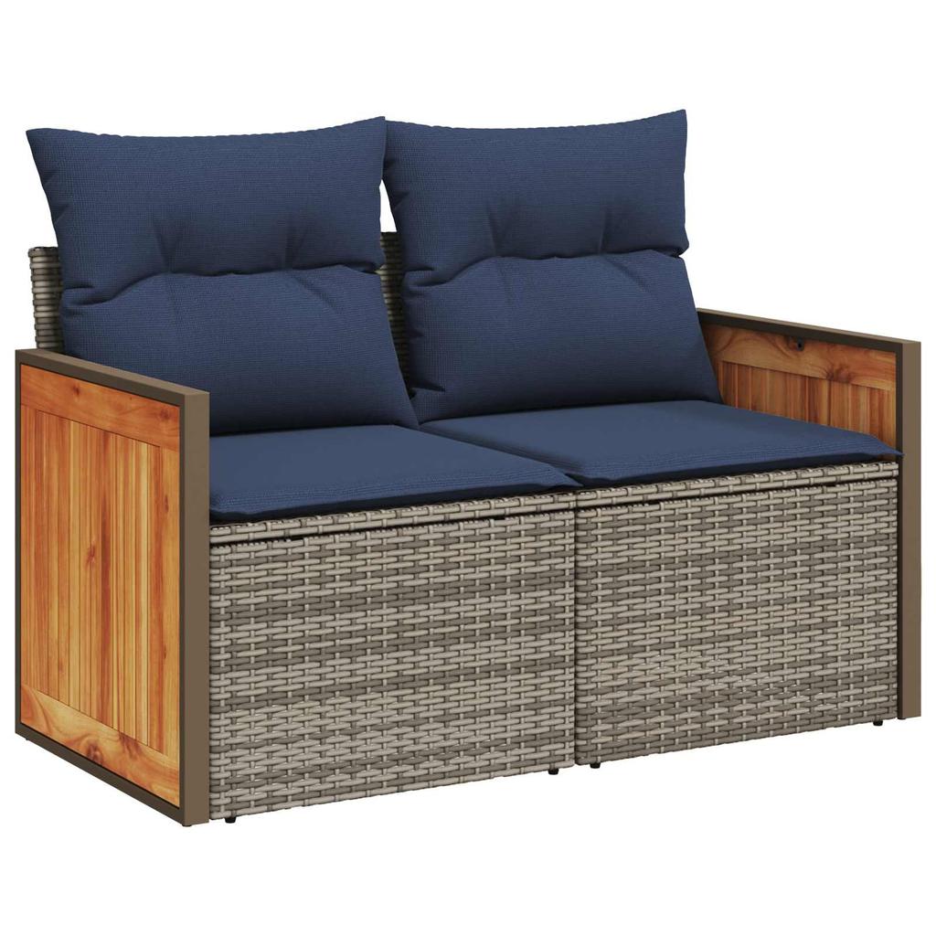 Sofa Set 8 Pieces Gray and Navy Blue Poly Rattan and Steel