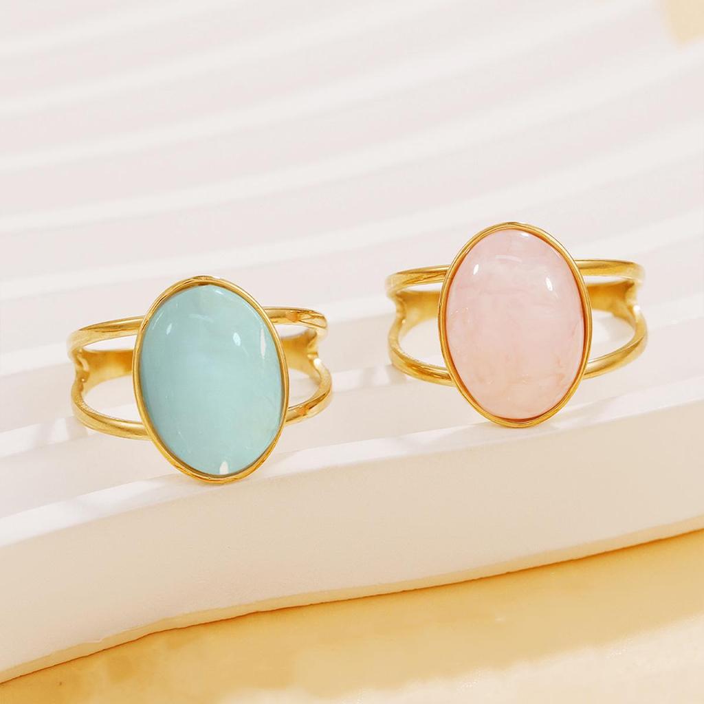 Anello Geometrico con Gemma Stile Palazzo Retrò: Anello in Acciaio Inossidabile con Intarsi di Pietre in Resina Colorata per Donna