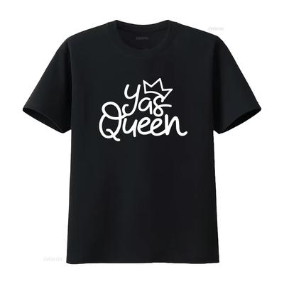 Yas Queen Meme Womens T Shirt Black Vintage Washed Casual Stylish Stretched Top For Everyday Wear Designer Clothes Soft Unisex