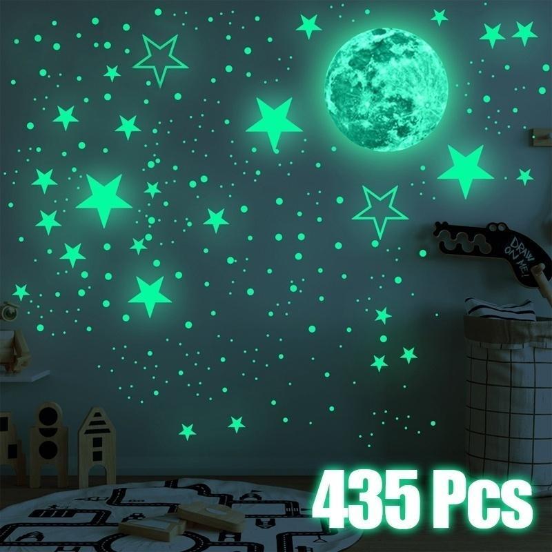 

Светящиеся наклейки на стену для детской спальни, домашнего декора, лунные звезды, светящиеся флуоресцентные наклейки на стену star moon