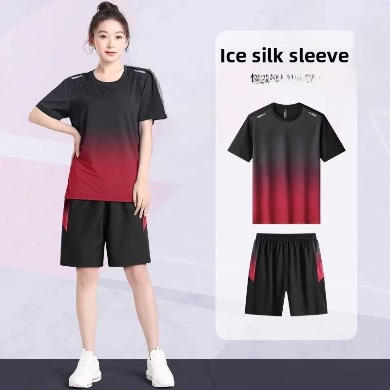 Costum de alergare casual unisex din mătase de gheață, cu uscare rapidă - mărime mare, mânecă scurtă
