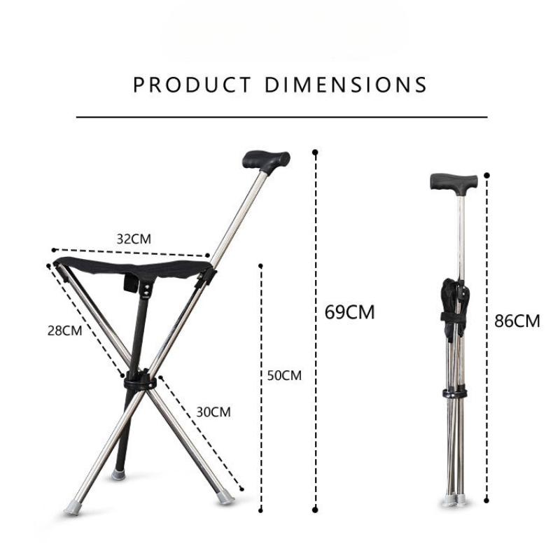 Outdoor Foldable Walking Stick Stool Lightweight with Seats Heavy Duty Steel Walking Stick for Elderly Disabled Hiking Poles